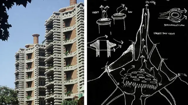 Centro Eastgate y dibujo de Mick Pearce.