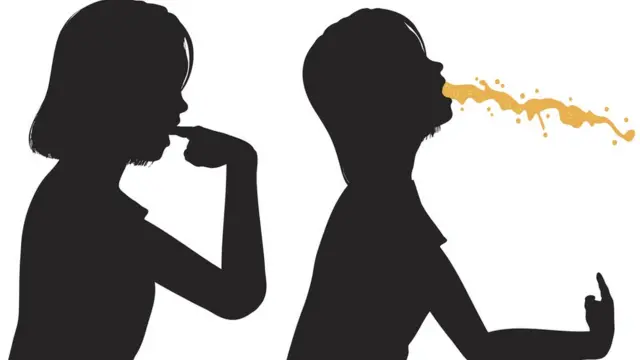 رسم يوضح عملية قيء لسيدة