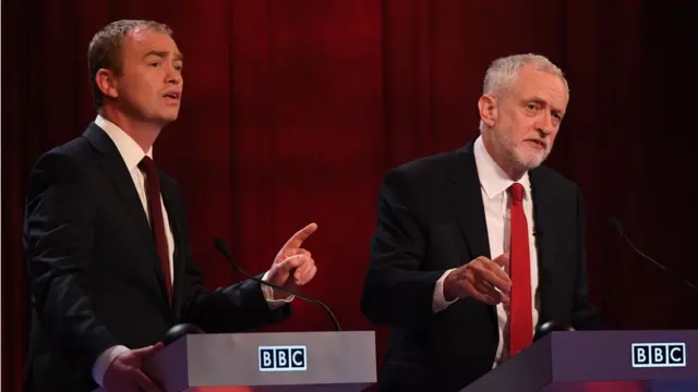 Liberal Demokrat Parti lideri Tim Farron ve İşçi Partisi lideri Jeremy Corbyn
