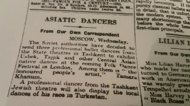 The Daily Telegraph газетаси мақоласида Тамарахоним ва "уч баллет раққоси" тилга олинади