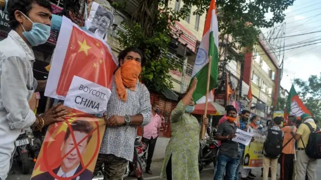 Protesta en India tras el reciente conflicto en la frontera.