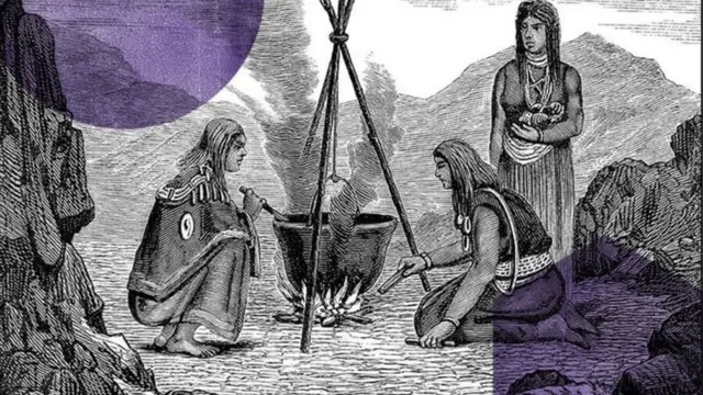 Au cours des siècles de résistance à la conquête, les Mapuches ont étendu leur territoire jusqu'à l'actuel Uruguay. La gravure montre des femmes dans un village d'Argentine au 19e siècle.