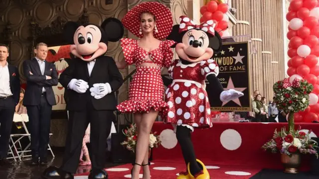 From left: Mickey Mouse, Katy Perry and Minie Mouse.