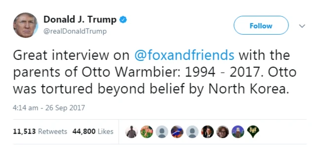 டோனால்ட் டிரம்ப் ட்விட்டர் பதிவு