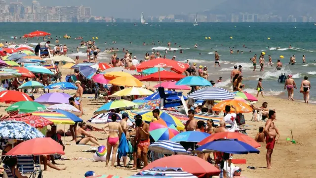 Busy beach in Spain