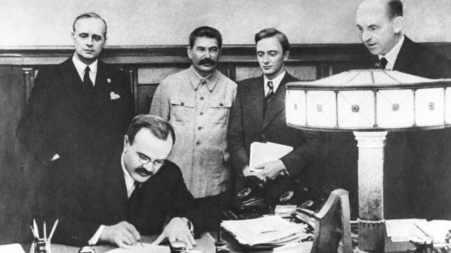 Vyacheslav Molotov signs the Non-aggression Pact between Germany and the USSR