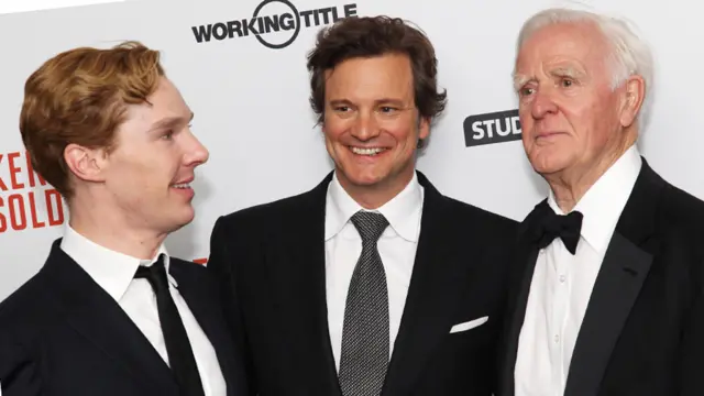 (L-R) Actors Benedict Cumberbatch, Colin Firth and writer John le Carre at the premiere of the film adaptation of Tinker Tailor Soldier Spy in 2011, London