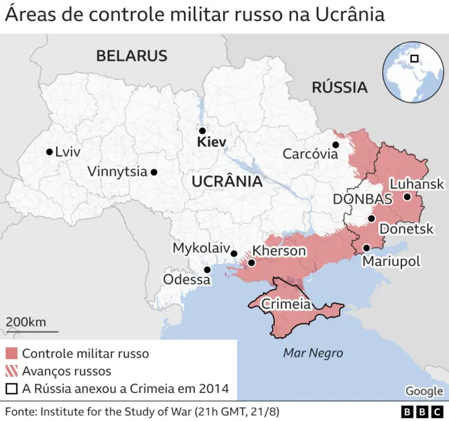 áreas sob controle militar russo