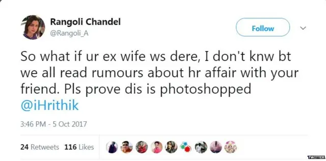 कंगना रनौत, ऋतिक रोशन, रंगोली चंदेल