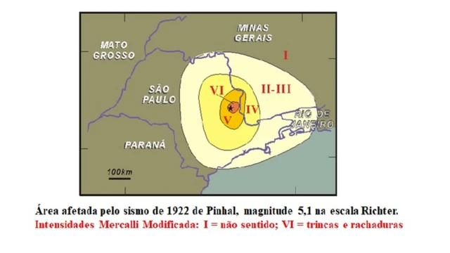 Mapa da área afetada pelo terremoto