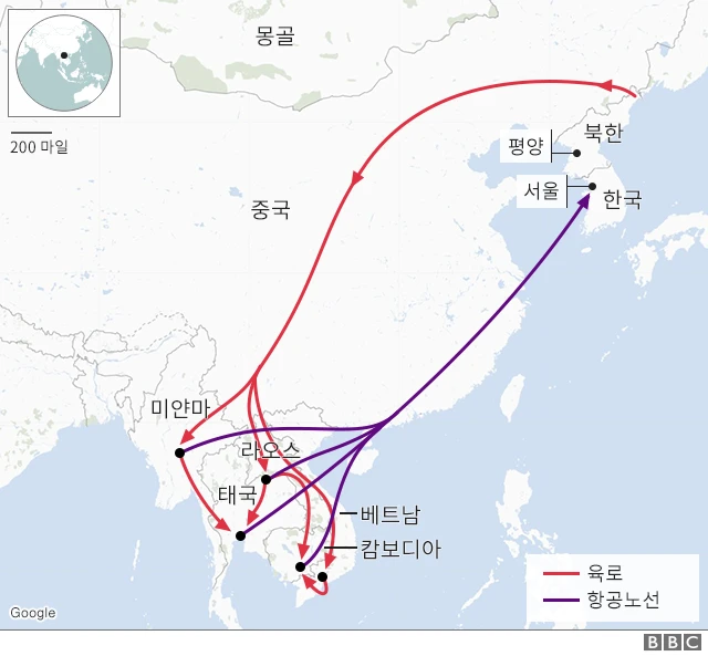 주요 탈북 루트