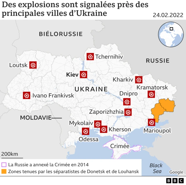Graphique Explosions près de Kiev