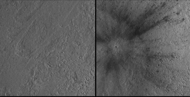 El sitio donde chocó el meteorito antes y después del impacto