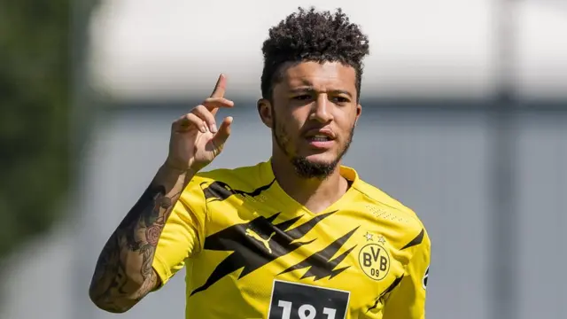 Borussia Dortmund winger Jadon Sancho in training