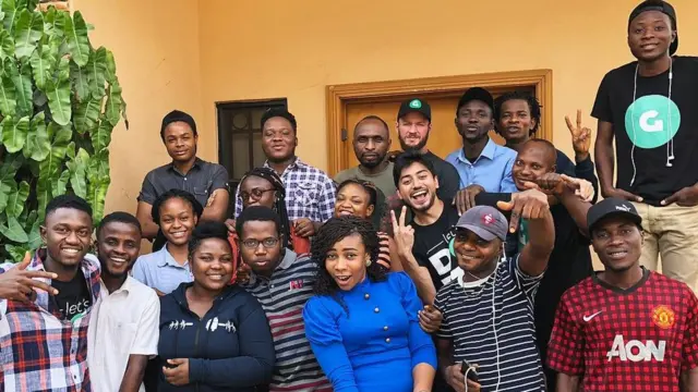 Fahim Saleh wit workers from Gokada