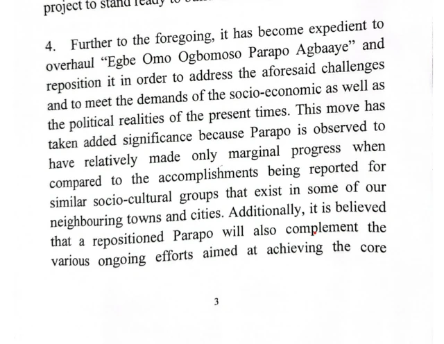 Ọrọ Aafin Ogbomoso lori ẹgbẹ Ogbomoso Parapo Agbaaye