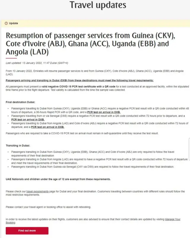 Emirates airlines Ghana: Travel flight to Dubai resume in Ghana, four African nations