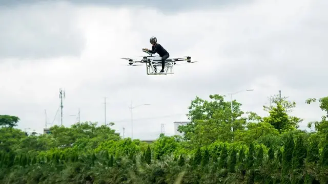 ஜாவோ டெலி என்பவர் தாமே உருவாக்கிய பறக்கும் மோட்டார் சைக்கிளில் சீனாவில் 2019-ல் பரிசோதனைக்காக பறந்து பார்க்கிறார்