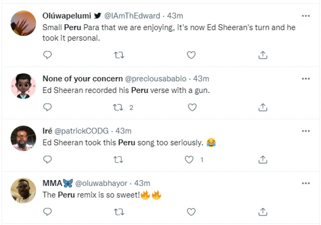 Peru Fireboy: Ed Sheeran sing in Pidgin as Fireboy Peru remix come out today- See how fans react