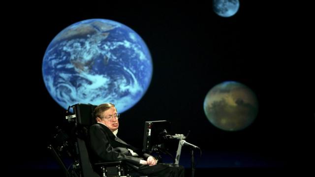 Professor Stephen Hawking delivers a speech entitled "Why We Should Go Into Space" at the The George Washington University in Washington, DC, USA, 21 April 2008.