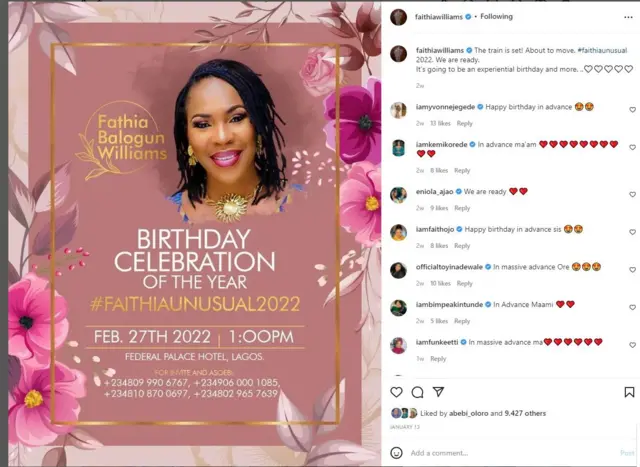 Ikede nipa ọjọ ibi Fathia Balogun to gbe jade jade