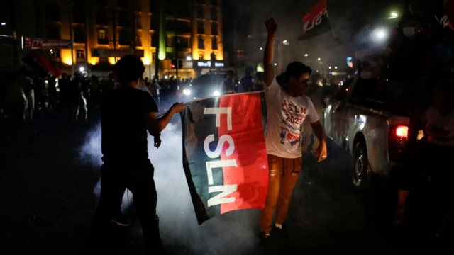 Festejos sandinistas en Managua tras la elección[on de noviembre 2021.