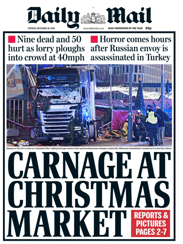 Daily Mail chạy hàng tít: "Tàn sát ở chợ Giáng sinh".