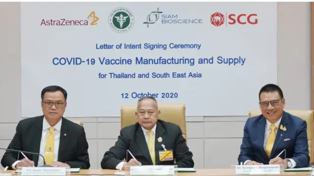 กระทรวงสาธารณสุข สยามไบโอไซเอนซ์ เอสซีจี และแอสตร้าเซนเนก้า บริษัทผู้ผลิตชีวภัณฑ์ชั้นนำสัญชาติอังกฤษ-สวีเดน ร่วมลงนามในหนังสือแสดงเจตจำนง (Letter of Intent) ในการผลิตและจัดสรรวัคซีนวิจัยป้องกันโควิด-19 AZD1222 ที่พัฒนาโดยมหาวิทยาลัยอ็อกซฟอร์ด