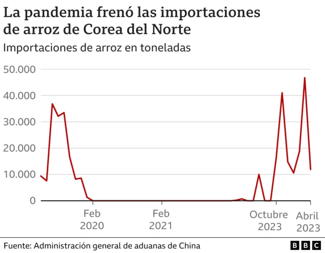 Gráfico que muestra las importaciones de arroz de Corea del Norte
