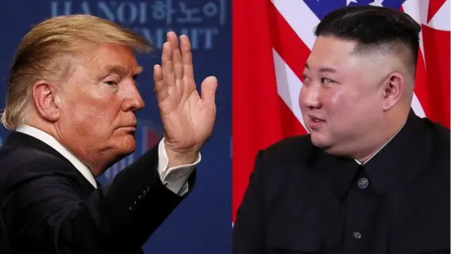 도널드 트럼프 미국 대통령이 2019년 2월 28일(현지시간) 하노이 메리어트 호텔에서 2차 북미정상회담 결렬 관련 기자회견장을 떠나고 있다. 트럼프 대통령은 이날 "김정은 위원장과 인상적인 이틀을 보냈으나 다른 길을 택해야 할 때도 있다"며 "여러가지 옵션이 있었으나 하지 않기로 했다"고 밝혔다.