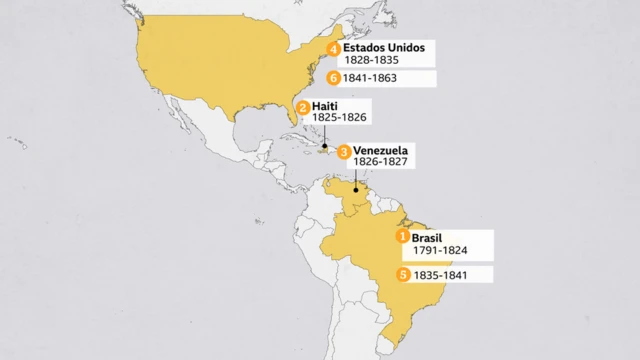 Mapa mostra onde e quando Mundrucu viveu ao longo da vida (1791 a 1863)