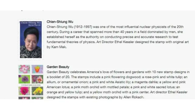 美國郵政局新聞稿中介紹即將發行的吳健雄郵票。