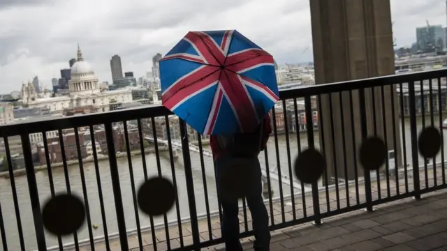 Paraguas y vista de Londres.