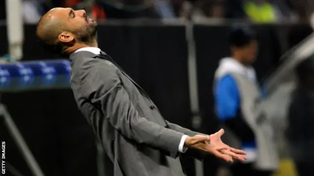 Pep Guardiola looks exasperated during Barcelona's game against Inter Milan in 2010