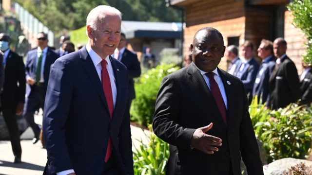 US President Joe Biden with Cyril Ramaphosa at the White House in 2022