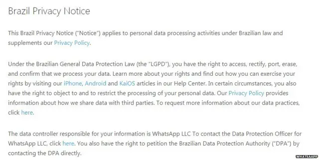 ब्राज़ील के लोगों के लिए वॉट्सऐप की प्राइवेसी पॉलिसी