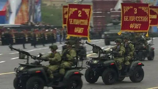 Russian troops on small new jeep, 6 May Victory Day rehearsal