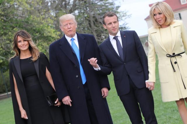 Melania Trump, Donald Trump, Emmanuel Macron y su mujer,