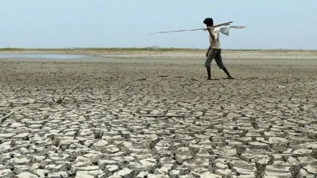 தண்ணீர் குறைந்த நிலையில் நீர்நிலை