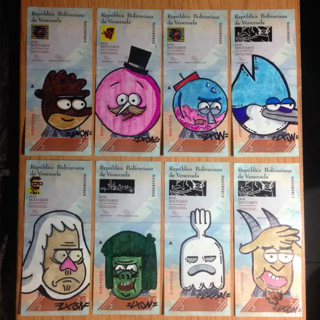 Dibujo sobre billete.