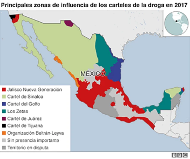 Mapa de la influencia de los carteles en 2017