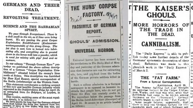 Los periódicos The Times, The Daily Mail y The Daily Express hablaron sobre las "fábricas de cadáveres".
