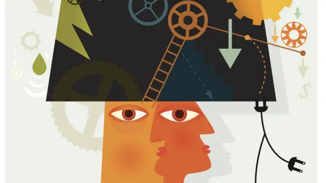 Imagen abstracta de cabezas con engranajes