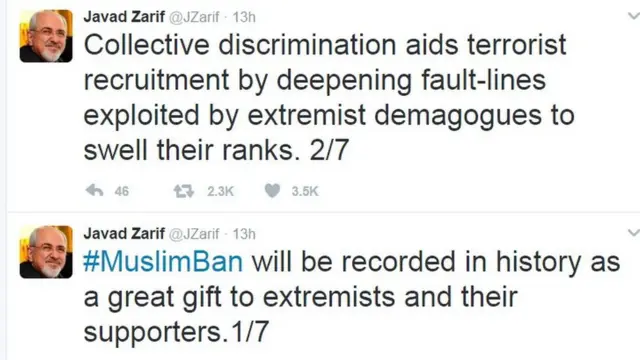 ईरान के विदेश मंत्री मोहम्मद जावेद ज़रीफ़ के ट्वीट