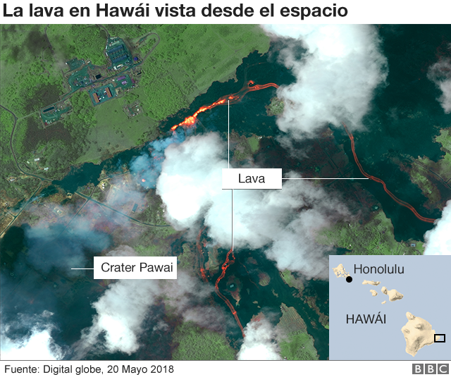 Mapa de la lava vista desde el espacio.