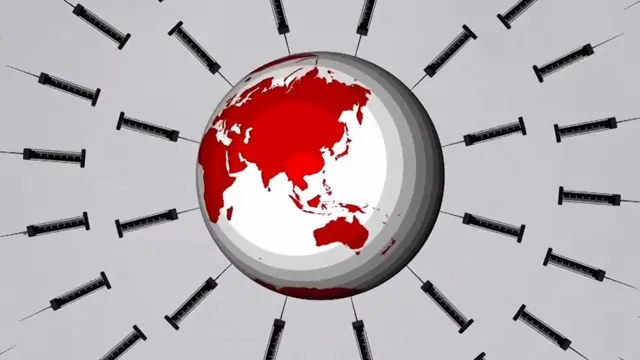 กราฟิกเข็มฉีดยาทิ่มลูกโลก