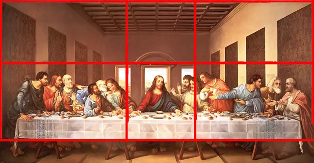 "La última cena" con algunos rectángulos áureos como guía.