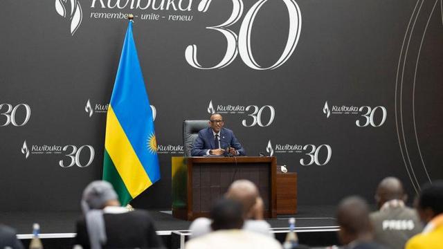 Perezida w'u Rwanda Paul Kagame mu kiganiro n'abanyamakuru i Kigali, ku itariki ya 7 Mata (4) mu 2024
