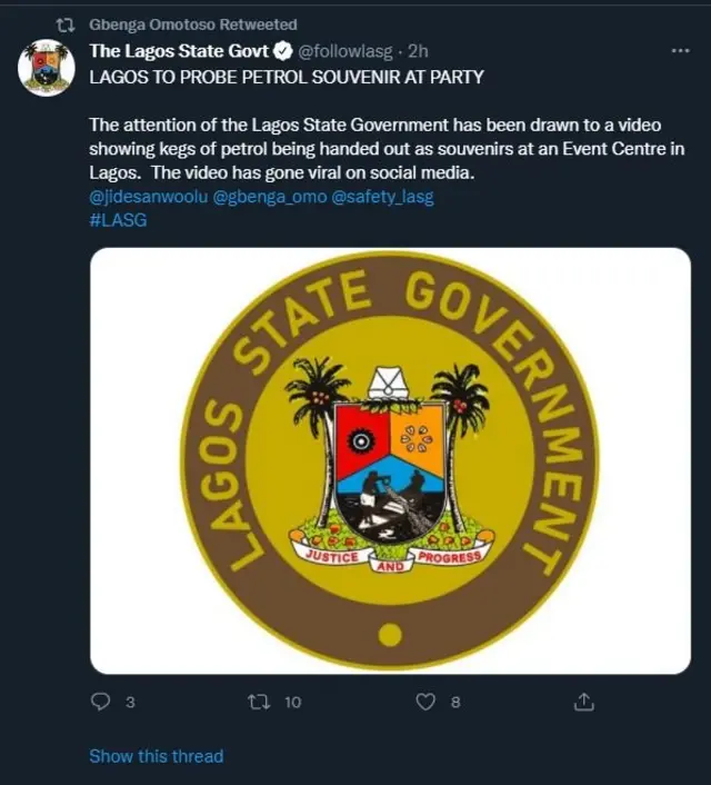 Aworan oju ewe ijọba ipinlẹ eko lori twitter