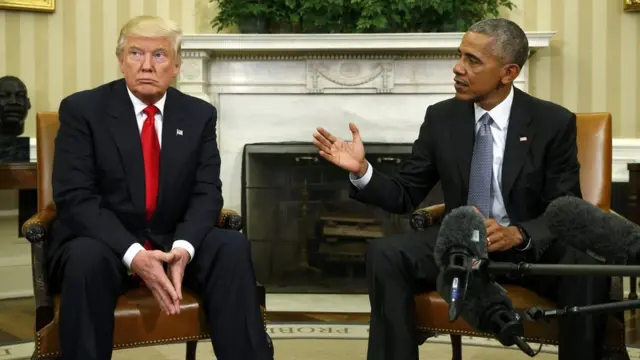 Trump e Obama no Salão Oval da Casa Branca